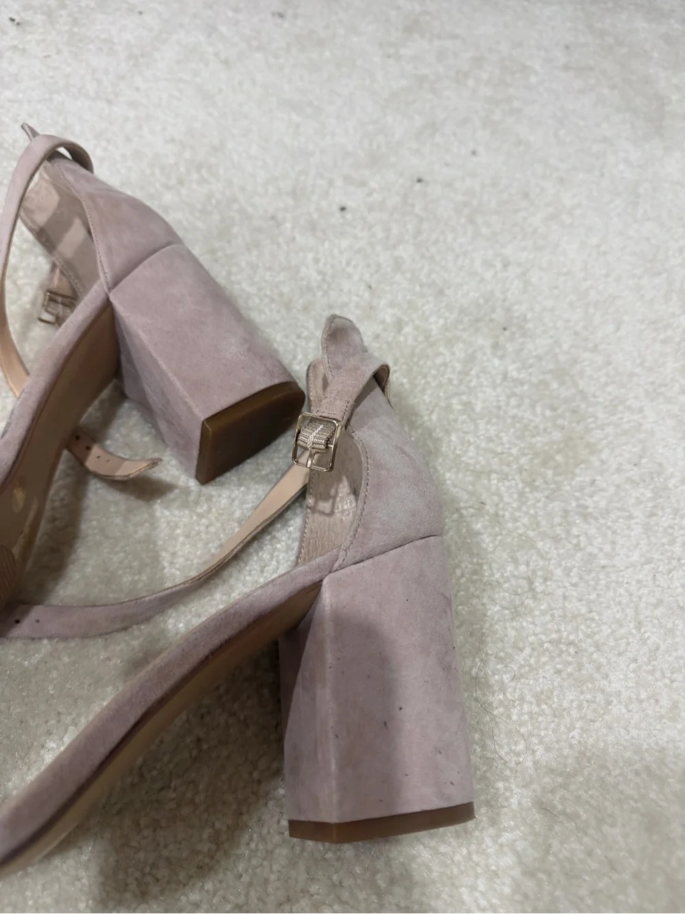 Vince Camuto Blush Taupe Suede Ankle-Strap Block Heel Sandal